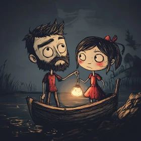 Characters in Boat with Lantern