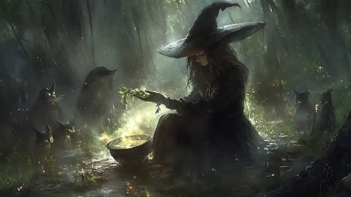 Mystical Witch Brewing Potion Artwork