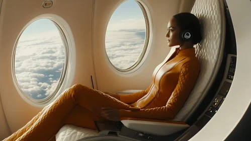 Modern Aerospace: Woman Seated in Futuristic Aircraft