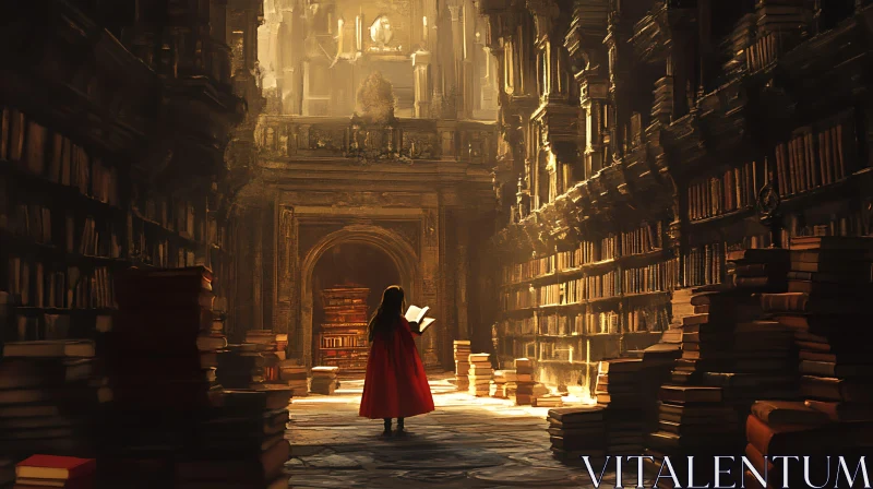 Woman Reading in Ancient Library AI Image