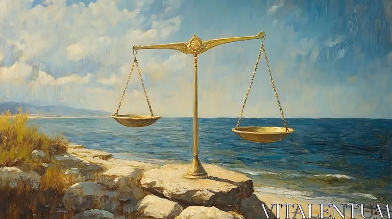 Golden Scales on Rocky Beach Painting