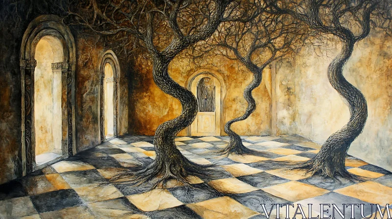 Surreal Indoor Landscape with Trees