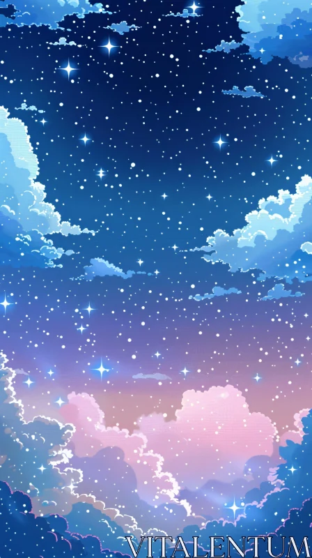Dreamy Night Sky with Clouds