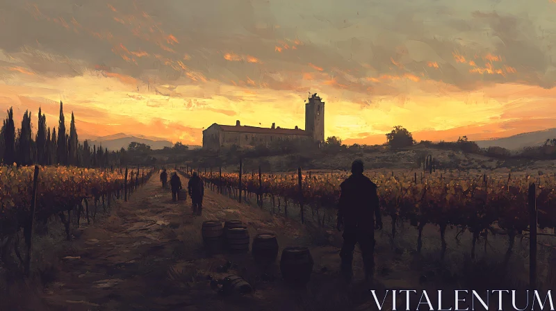 Tuscan Vineyard at Sunset