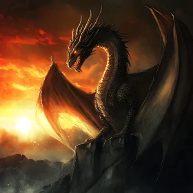 Mythical Dragon Perched on a Cliff