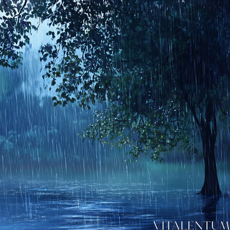 Rainfall on Tree: A Peaceful Moment