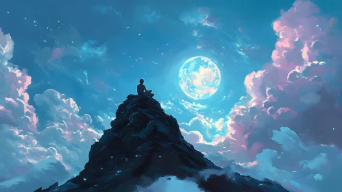 Meditative Silhouette on Mountain Peak