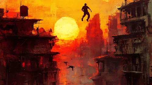 Urban Sunset Silhouette Illustration