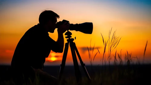Photographer at Sunset: Silhouette in Nature