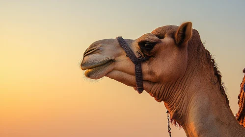 Camel in Desert at Sunrise