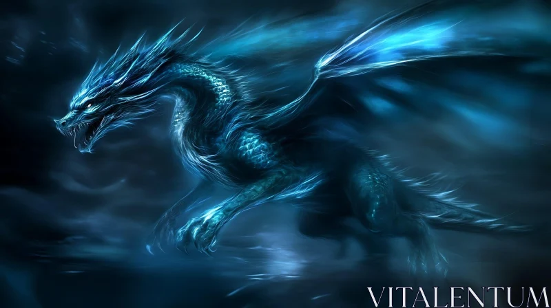 AI ART Azure Dragon Soaring Through Darkness