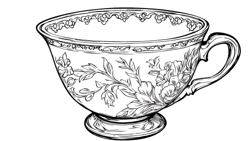 Vintage Teacup with Floral Design Drawing