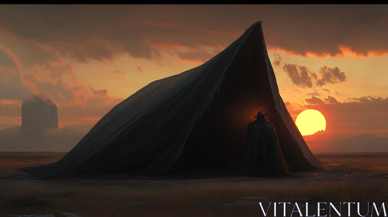 Silhouette at Dusk: Mysterious Tent Image AI Image