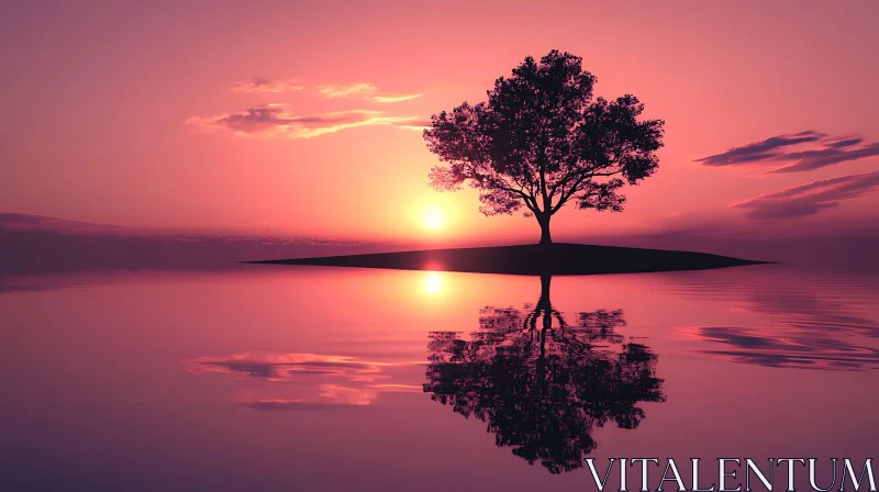 Tranquil Sunset Scene with Tree Reflection