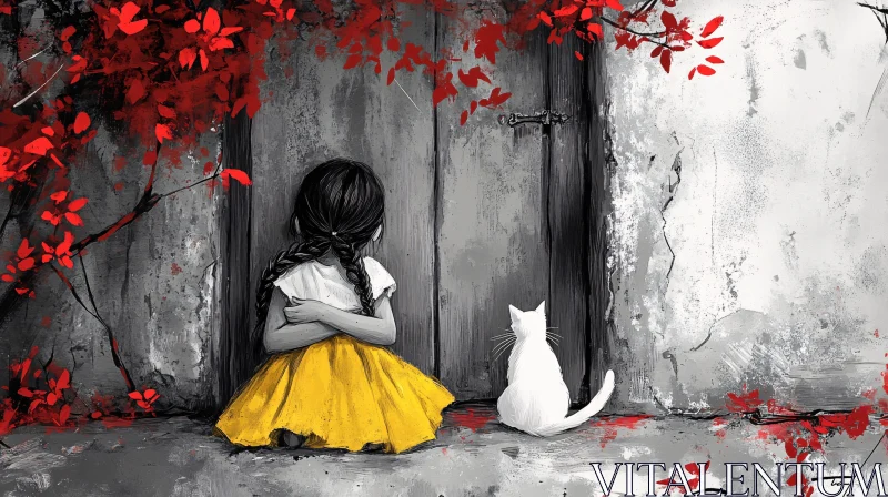 Child with Feline Friend Artwork