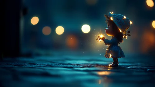 Child with Glowing Light in Dark