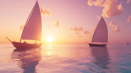 Sunset Sailboats Serenity