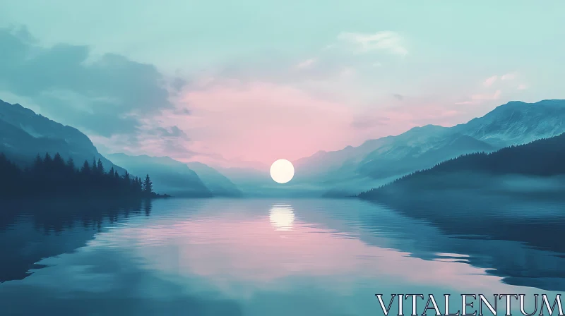 Tranquil Lake and Mountain Sunset