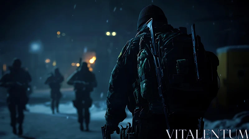 Military Squad on Patrol in Winter
