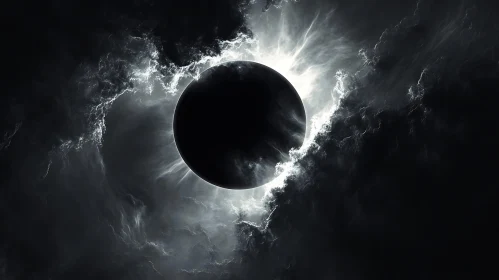 Dark Orb Eclipse with Swirling Clouds