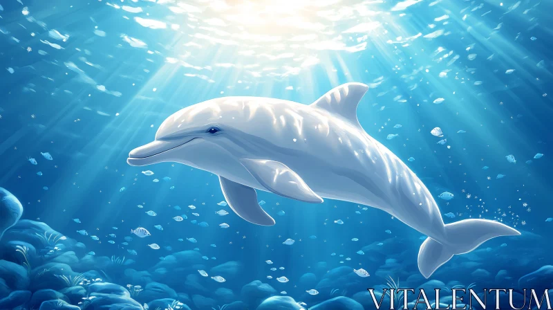 Dolphin Underwater with Sun Rays
