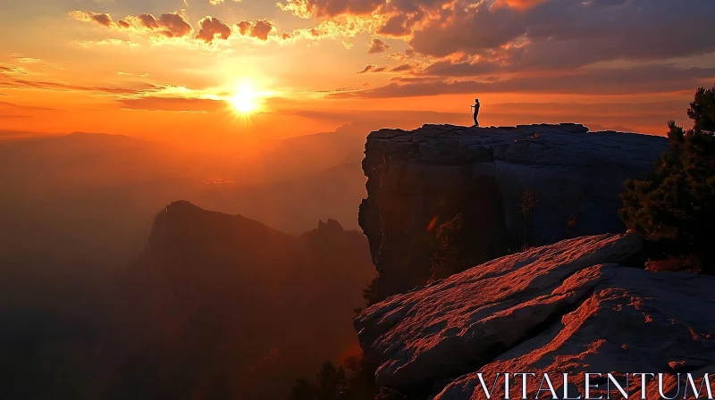 Silhouette at Sunset on Rocky Cliff