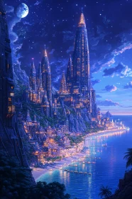 Moonlit Metropolis by the Sea