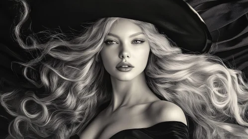 Monochrome Woman with Flowing Hair