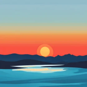 Scenic Sunset Landscape with Mountain Backdrop