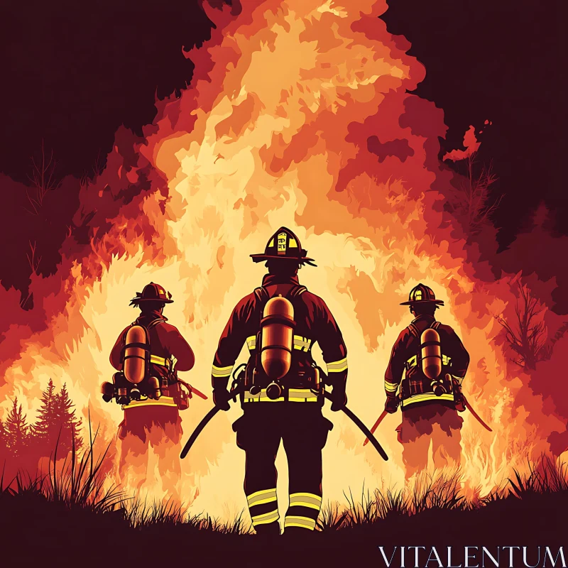 Brave Firefighters Confronting a Forest Inferno