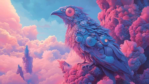 Mechanical Bird Among Pink Clouds