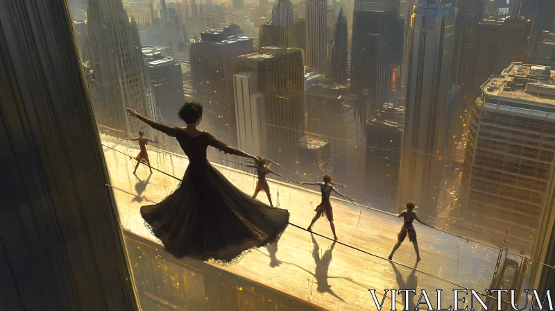 Urban Tightrope Walkers AI Image