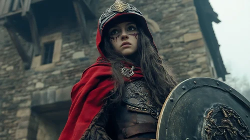 Young Woman Warrior with Shield
