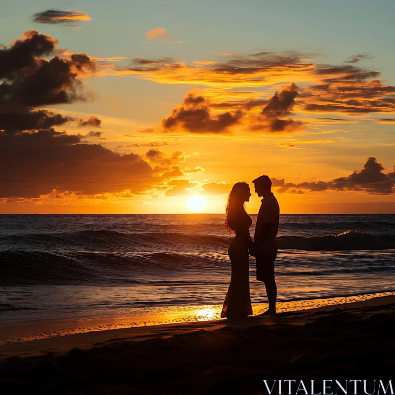 AI ART Beach Sunset Couple Silhouette