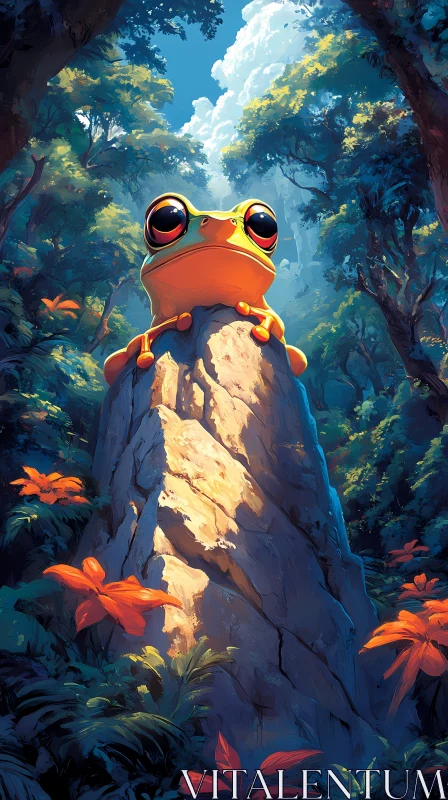 Frog on Rock in Forest