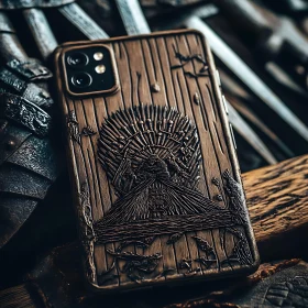 Carved Wood Phone Case with Throne