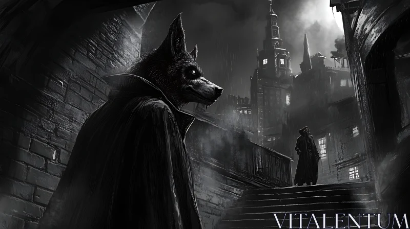 Monochrome Werewolf in Dark Urban Setting