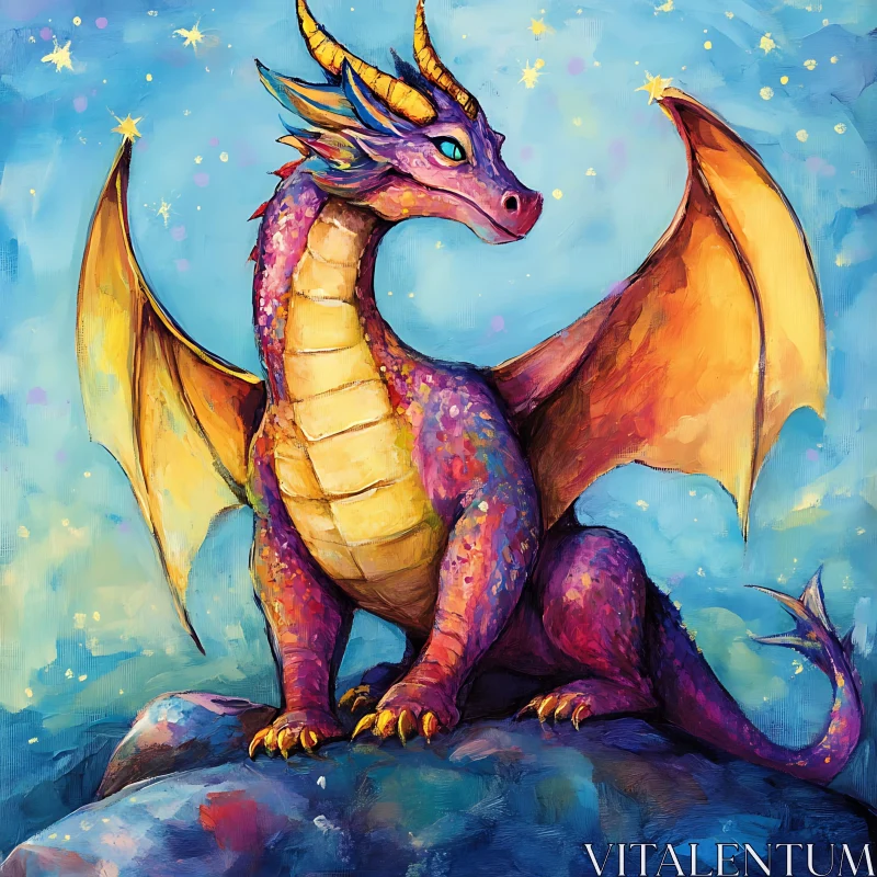 Colorful Dragon on Starry Night Canvas