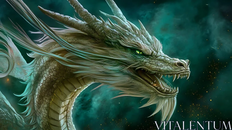 Dragon Head in Emerald Mist AI Image
