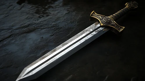Golden Hilt Sword on Stone