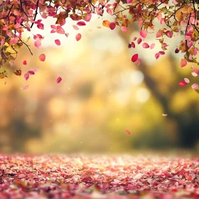 Falling Leaves in Autumn Landscape