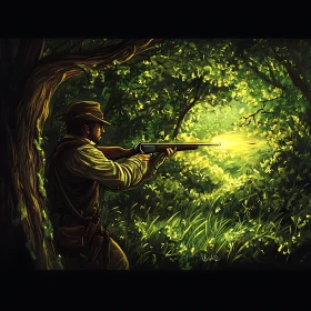 Woodland Hunter with Firing Rifle