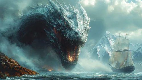 Colossal Dragon Confronts Sailing Vessel