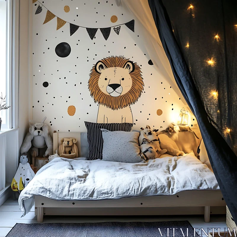 Lion Themed Children's Bedroom AI Image