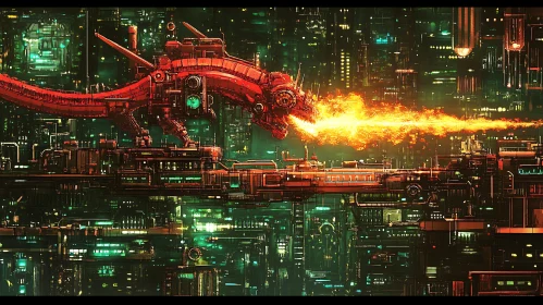 Cyberpunk Dragon Fire Over Future City