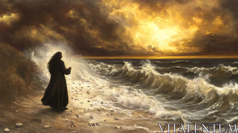 Figure by the Sea at Sunset