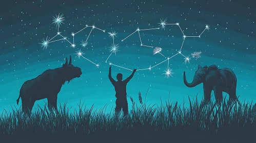 Animals and Stars Night Scene