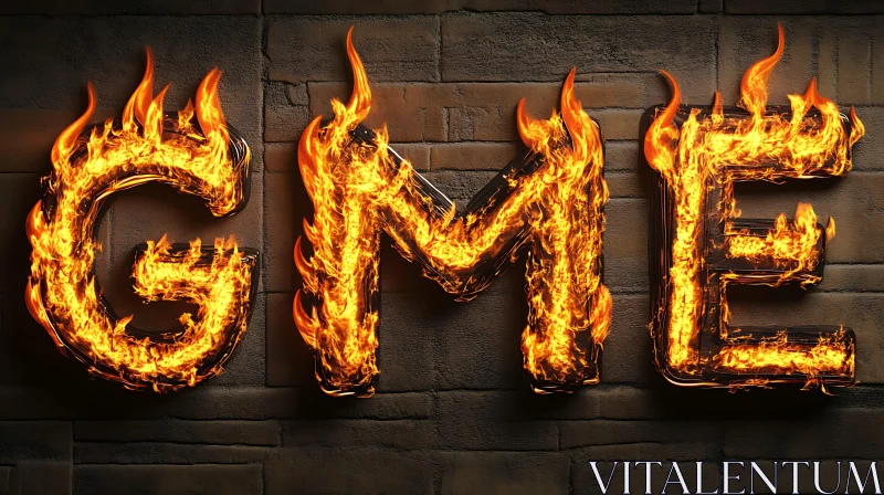 Burning 'GME' Text on Textured Wall