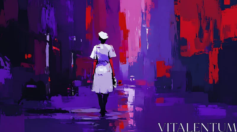 Woman in Abstract City at Night