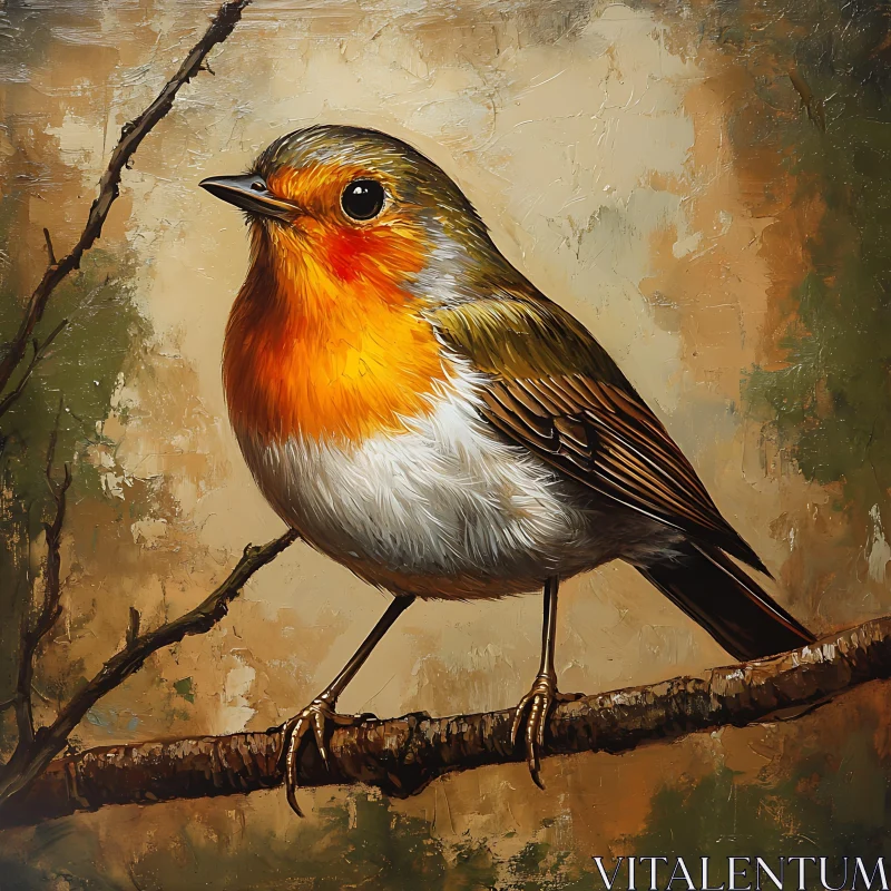 AI ART Robin Bird Perched on Branch